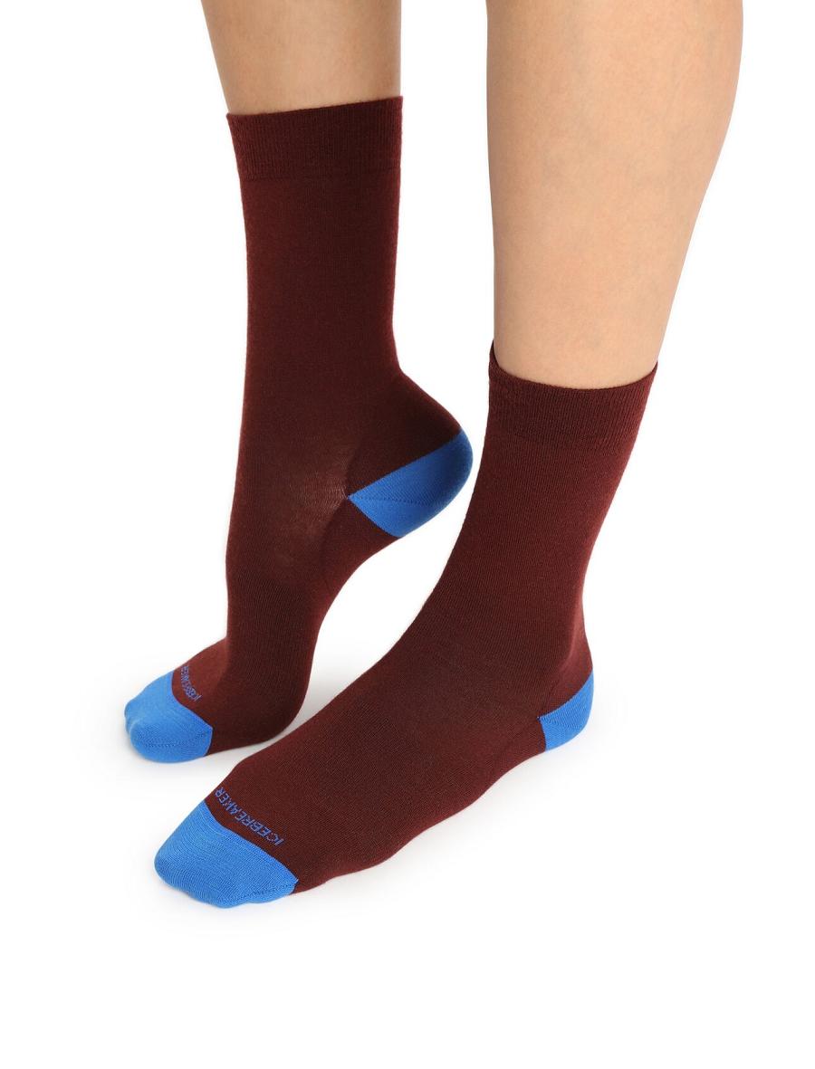 Chaussettes Icebreaker Merino Lifestyle Fine Gauge Crew Femme Rouge Bleu | FR 1434SGLO